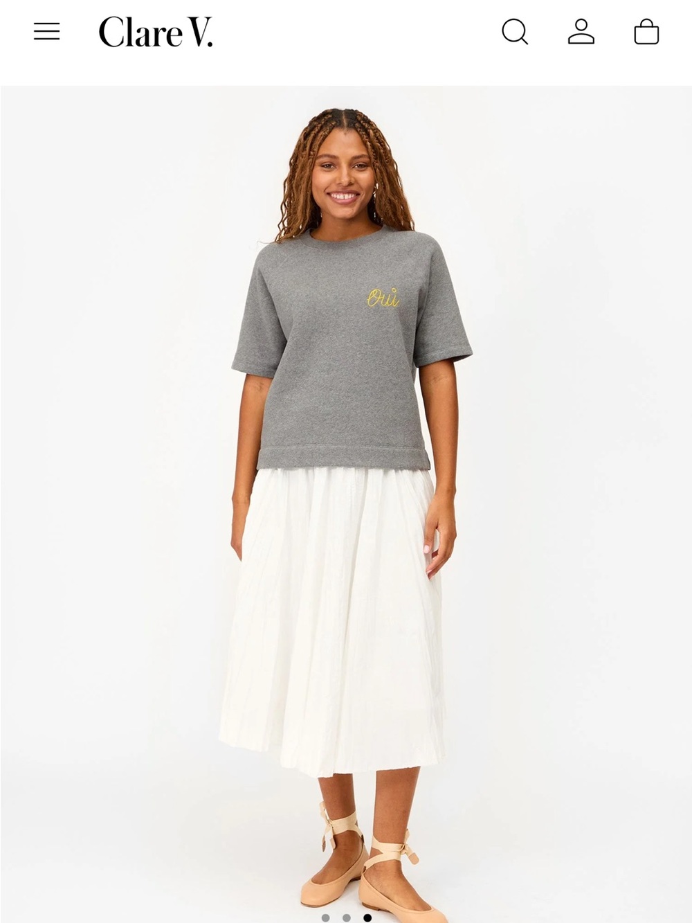Clare V. Grey Mélange Short-Sleeve Sweatshirt with Small Yellow Dot - Picture 6 of 8